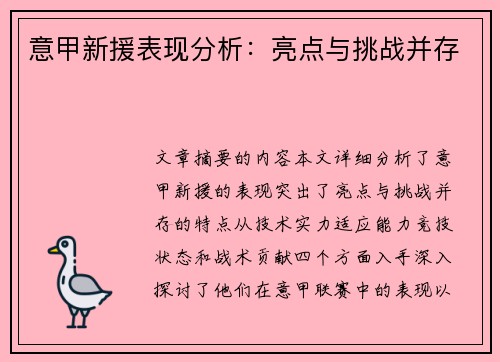 意甲新援表现分析：亮点与挑战并存